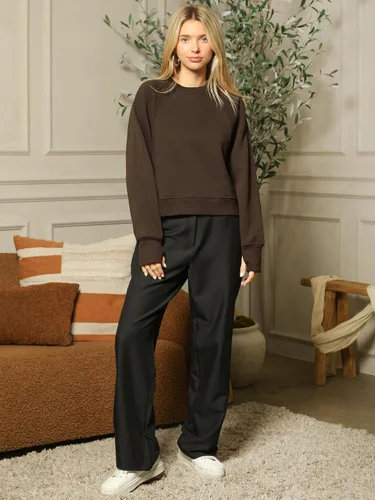 Vista 79 de MixMatchy Sudadera básica suave y cómoda de forro polar con cuello redondo para mujer