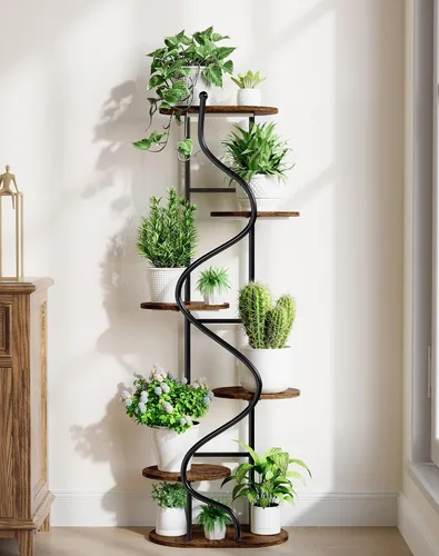 Vista 5 de Soporte para plantas para interiores y exteriores, soporte de metal de 13 pulgadas de alto, soportes de pedestal de hierro forjado resistentes