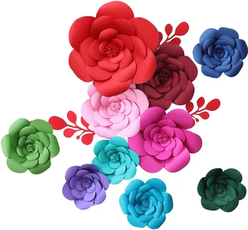 Vista 4 de Decoraciones gigantes de flores para fiestas, flores de papel para boda, telón de fondo, flores hechas a mano para guardería, decoración de pared