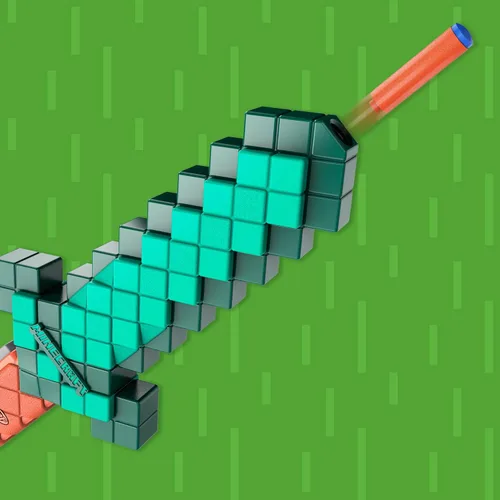 Vista 9 de Nerf Minecraft Sword Dart Blaster, Cebado de Retroceso, Borde de Espuma, 8 Dardos N1, Edades 8+
