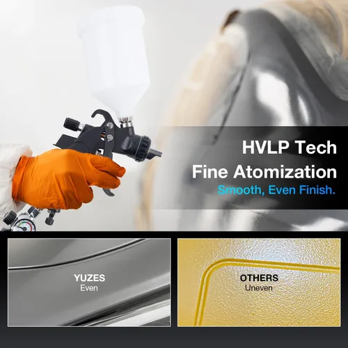 Vista 3 de YUZES HVLP Kit de pistola pulverizadora con 4 boquillas de 1.4/1.7/2.0/0.098 in - Pistola de pintura profesional para imprimación de automóvil, capa