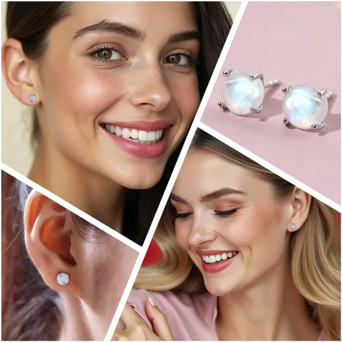 Vista 2 de Birthstone Stud Earrings for Women 925 Sterling Silver Gemstone Jewelry Anniversary Birthday Christmas Gifts for Women