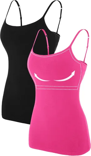 Vista 100 de Camisa Attraco de algodón, con tirantes estilo espagueti, con brasier incorporado, 2 paquetes, para mujer