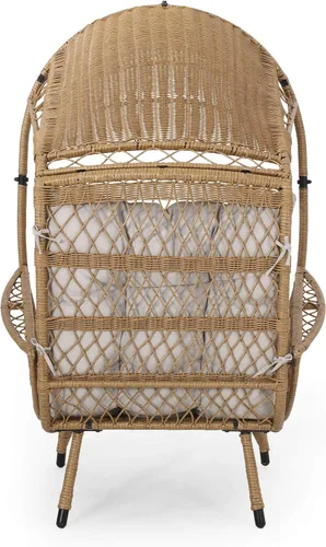 Vista 6 de GDFStudio Joanna - Silla de mimbre para exteriores con cojín, color marrón claro y beige