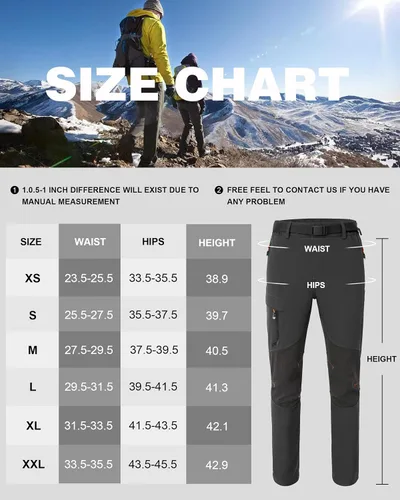 Vista 7 de Athrock Pantalones de senderismo impermeables con forro polar para mujer, con 4 bolsillos con cremallera