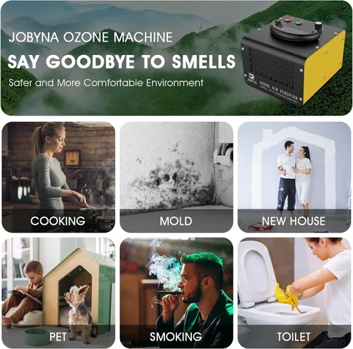 Vista 5 de JOBYNA Generador de ozono Agua Aire, 28,000 mg/h Modo de aire y 500 mg/h Modo de agua Purificador de aire de ozono, Máquina de ozono doméstico e