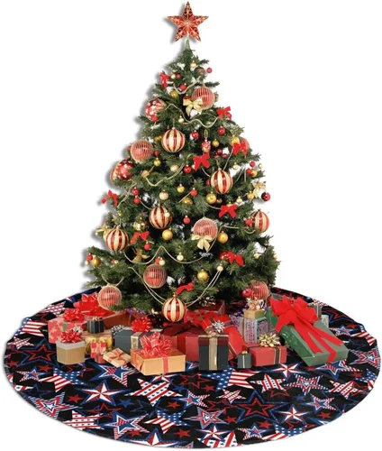 Vista 8 de 4 de julio Patrióticos Bandera Americana Estrellas y Rayas Día de los Veteranos Falda para Árbol de Navidad Día de los Caídos Alfombrilla para Árbol