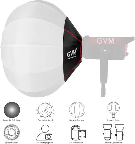 Vista 5 de GVM - Modificador de luz suave para linterna de 26 pulgadas/25.6 in, ajuste rápido, plegable, para GVM SD80D SD200B SD300B SD400B SD500B SD650B