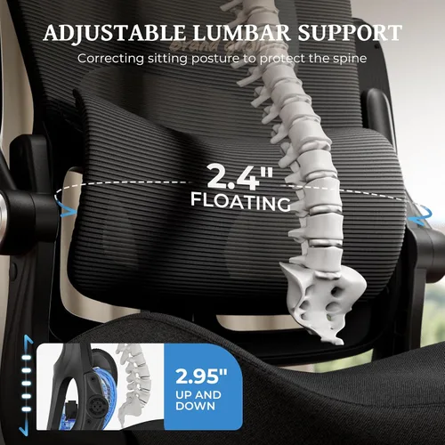 Vista 3 de Silla ergonómica de oficina - Soporte lumbar ajustable Silla cómoda de malla resistente de 350 libras con brazos abatibles, sillas