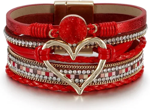 Vista 52 de Fesciory - Pulsera de leopardo para mujer, estilo bohemio de cuero multicapa con perlas de cristal