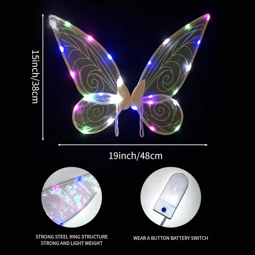 Vista 2 de Halloween Fairy Costume Wings with Lights,Butterfly Costume for Women,Princess Wing for Halloween Party,for Kids Girls