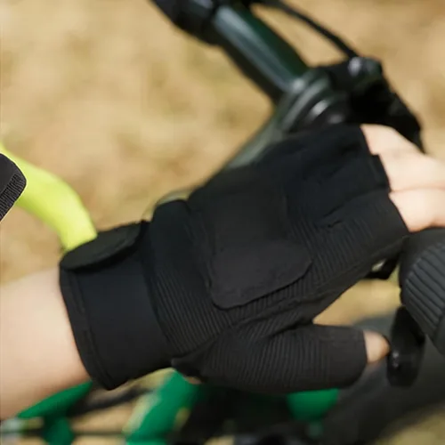 Vista 4 de Guantes tácticos de medio dedo para montar en bicicleta, antideslizantes, militares, para entrenamiento al aire libre, ciclismo, camuflaje, guantes