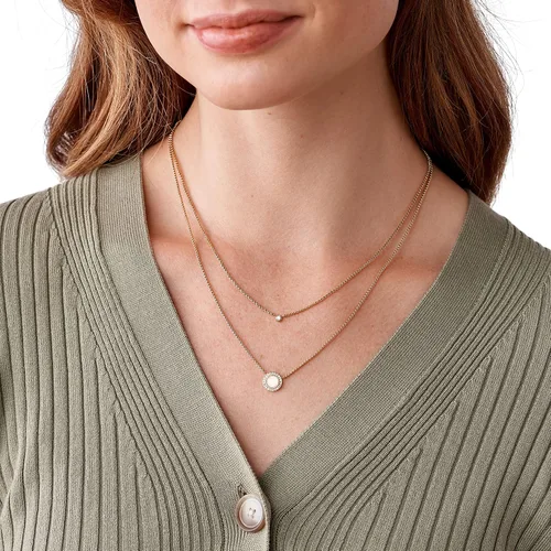 Vista 3 de Fossil collar con dije de acero inoxidable en tono rosa dorado para mujer