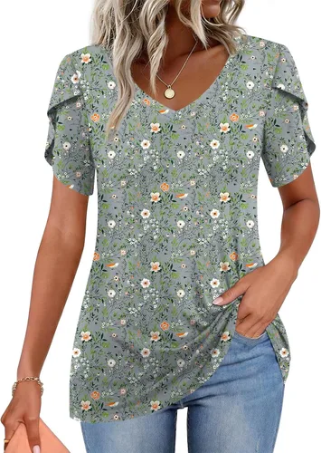 Vista 7 de CATHY 2025 - Blusas de verano para mujer, con mangas cortas, cuello en V, estilo túnica, tallas S-4XL Talla B