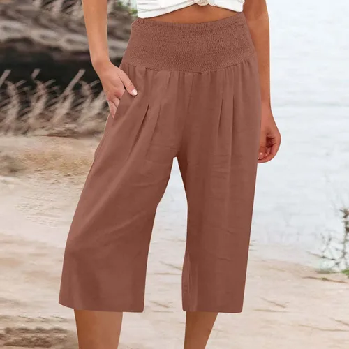 Vista 2 de Pantalones cortos largos para mujer, por debajo de la rodilla, talla grande, casual, de verano, ajuste holgado, pantalones cortos largos con cintura