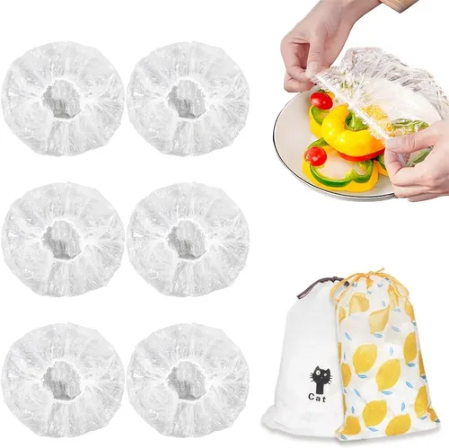 Vista 7 de 200 fundas elásticas de plástico reutilizables para tazones, fundas de almacenamiento de alimentos con fundas elásticas para tazones para sobras