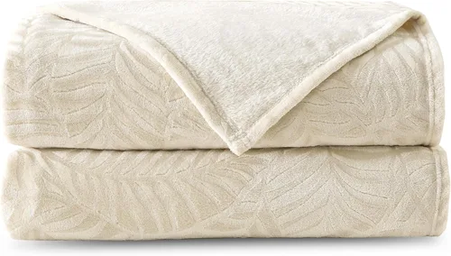 Vista 10 de SOCHOW Manta de forro polar de franela súper suave, ligera y acogedora manta de felpa con textura de hojas cálidas para cama, sofá, 50 x 60