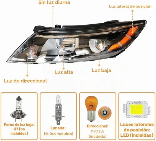 Vista 3 de Para faros halógenos de lado del conductor izquierdo 2014 2015 Kia Optima EX LX Proyector Carcasa negra sin DRL (Solo para modelo de EE. UU.)