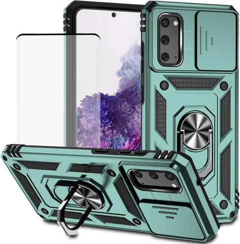 Vista 12 de Funda para Galaxy S20 5G, Samsung S20 SM-G981U con protector de pantalla de vidrio templado y cubierta de cámara deslizante, anillo magnético