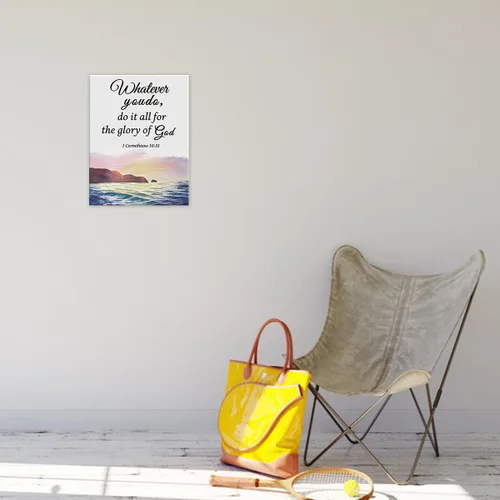 Vista 5 de OTINGQD Arte de pared en lona con escritura bíblica cristiana 1 Corintios 10:31 "Whatever You Do Do It All for the Glory of God" para decoración