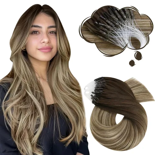 Vista 12 de Moresoo Micro Link - Extensiones de cabello humano de color rubio oscuro y rubio ceniza, extensiones de cabello humano real para boda, 2.01 oz