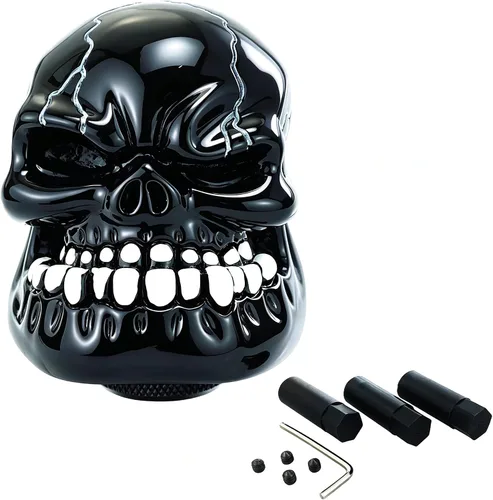 Vista 4 de Lunsom - Pomo de palanca de cambios en forma de calavera, de resina, para la mayoría de los vehículos manuales y automáticos (negro)