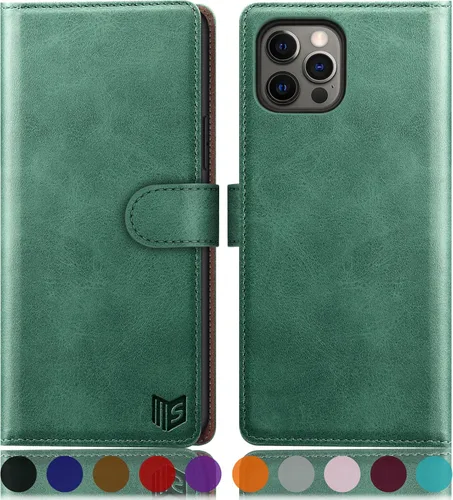 Vista 14 de SUANPOT Funda de piel tipo cartera para iPhone 12/12 Pro 6.1 (no 12 Pro Max de 6.7 pulgadas) con bloqueo RFID, tarjetero y tarjetero con tapa