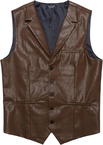 Vista 7 de COOFANDY Chaleco de traje de cuero para hombre, chaleco casual occidental, chaqueta ligera con cuello en V