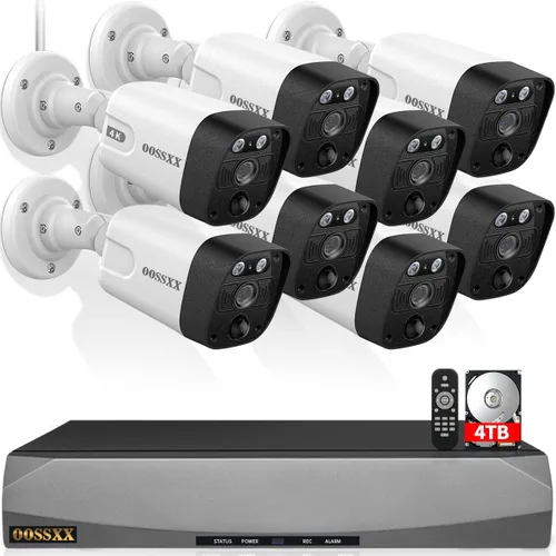 Vista 21 de (Actualización 2026) Sistema de cámara de seguridad 4K PoE con detección humana PIR e IA, NVR de 8 canales con disco duro de 4 TB, 4 cámaras, ultra