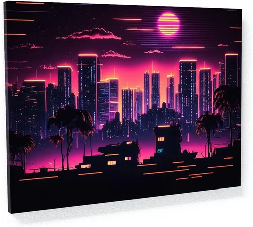 Vista 7 de Sense Canvas Synthwave Astronaut Planet 4 - Lienzo decorativo para decoración del hogar, póster pequeño de 16 x 12 pulgadas / 0.75 pulgadas