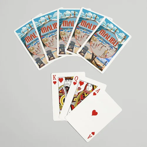 Vista 7 de Lantern Press Malibu, California, montaje en la playa (52 cartas de juego, baraja de cartas de tamaño póquer con Jokers)
