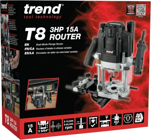 Vista 3 de Trend Router de inmersión T8 de modo dual de 3-1/4 HP con pinza de 1/2 pulgada, velocidad variable, mesa de enrutador compatible con sistema