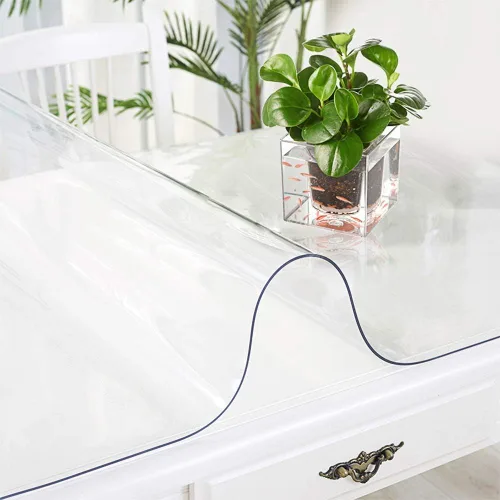 Vista 2 de Protección de mesa transparente de 24" x 36" de plástico, mantel de vinilo impermeable lavable, PVC para mesas de madera rectangulares, mesa