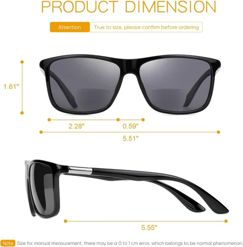 Vista 5 de Missfive Lentes de sol bifocales de lectura para hombre, con protección UV para lectores de sol en exteriores, lejanos y cercanos, anteojos clásicos