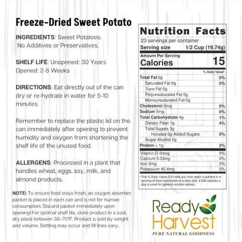 Vista 6 de Ready Harvest Alimentos liofilizados - batatas Alimentos de emergencia Productos básicos de despensa Lata #10 Vida útil de 25 años Latas
