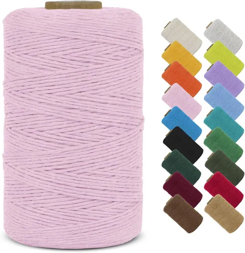 Vista 16 de Cuerda de macramé de algodón natural de 0.039 in x 426 yardas, cuerda de colores para manualidades, fabricación de joyas, colgar en la pared Verde