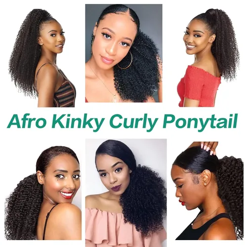 Vista 6 de Cola de Caballo con Cordón Afro Puff Cabello Humano Afro Rizado Crespo Cola de Caballo con Cordón 4C para Mujeres Negras Extensión de Cabello Humano