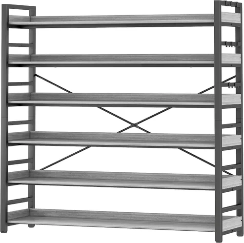 Vista 15 de HCHQHS - Estantería de 4 niveles, estantería industrial ajustable, estantería alta vertical, estanterías abiertas de madera y metal negro