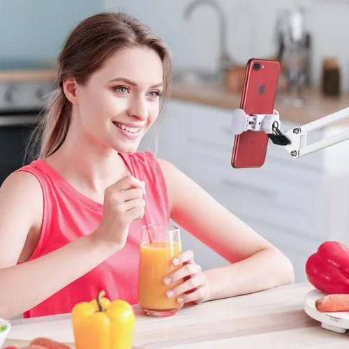 Vista 7 de Soporte para teléfono celular, abrazadera de soporte de teléfono para escritorio, soporte universal para teléfono con rotación flexible de 360°