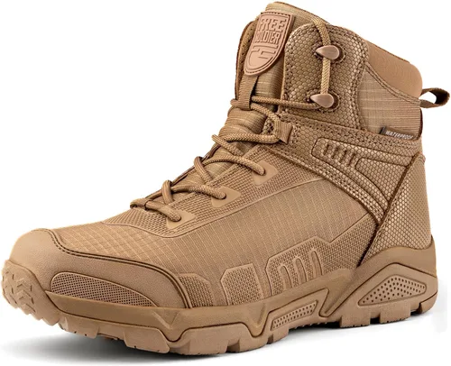 Vista 14 de FREE SOLDIER Botas tácticas impermeables para hombre, botas de trabajo ligeras y cómodas, botas de combate para senderismo