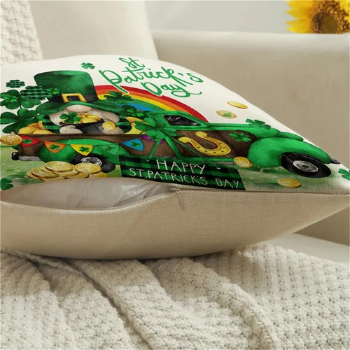 Vista 6 de NIGHTWISH Juego de 4 fundas de almohada del Día de San Patricio de 16 x 16 pulgadas, diseño de gnomo de camión de trébol, decoración del día de San