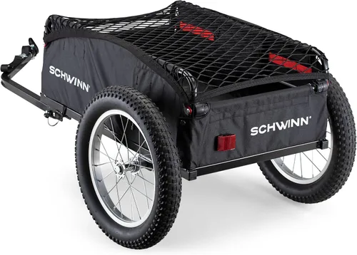 Vista 3 de Schwinn Porter - Remolque de bicicleta de carga, peso máximo de 100 libras, red de malla elástica, neumáticos grandes con orificios, color negro