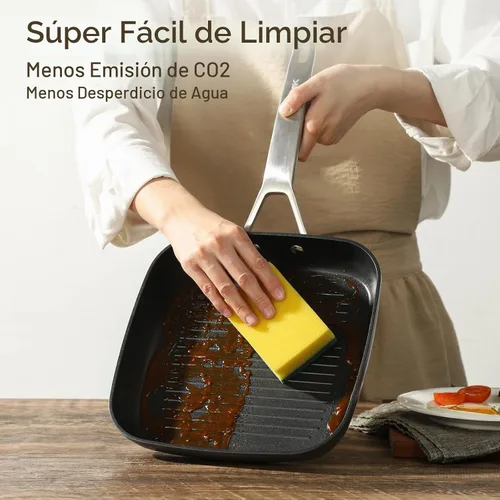 Vista 5 de MsMk - Sartén cuadrada con tapa de 9.5 pulgadas, sartén de parrilla antiadherente de titanio y cerámica, mango Stay-Cool, compatible con todas