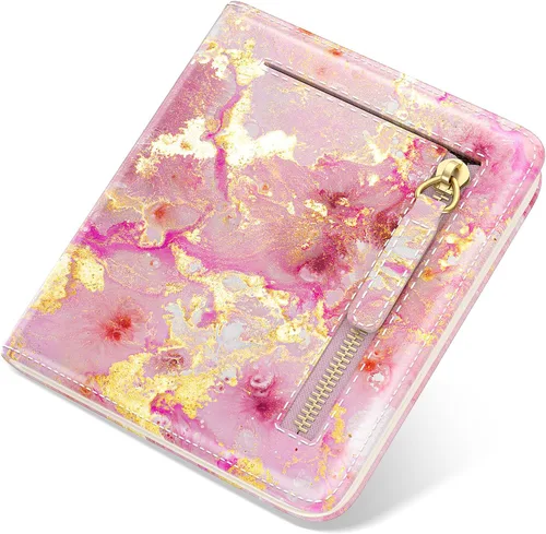 Vista 13 de Billetera de cuero genuino de lujo para mujer con bloqueo RFID, compacta, plegable, con ventana para identificación, Gato negro, Moderno