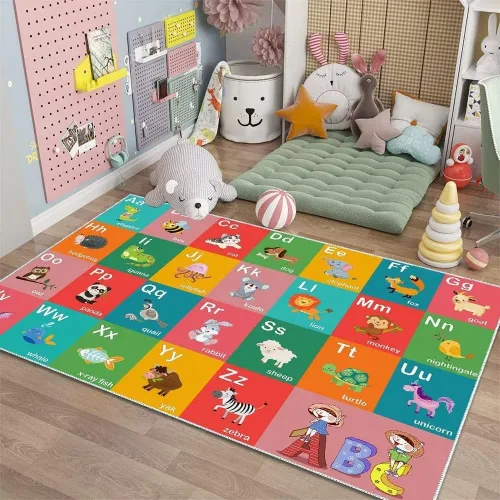 Vista 6 de ABC - Alfombra educativa del alfabeto, alfombra de juegos divertidos para niños, sala de juegos, aula, antideslizante, lavable, alfombra de suelo