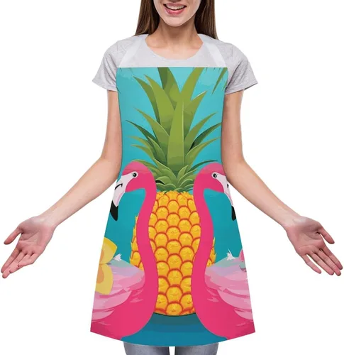 Vista 3 de MUSM Apron for Adults - 27.6 X 31.5 Inch, Heavy-Duty Polyester Aprons with Two Large Pockets, Waterproof Pineapple Flamingo Kitchen Apron for