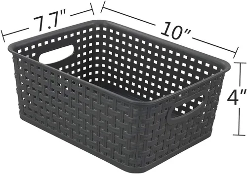 Vista 2 de Paquete de 4 cestas de almacenamiento pequeñas de plástico gris, 10 x 7.7 x 4 pulgadas 10" x 7.7" x 4", Home Organization, Space - Saving Storage