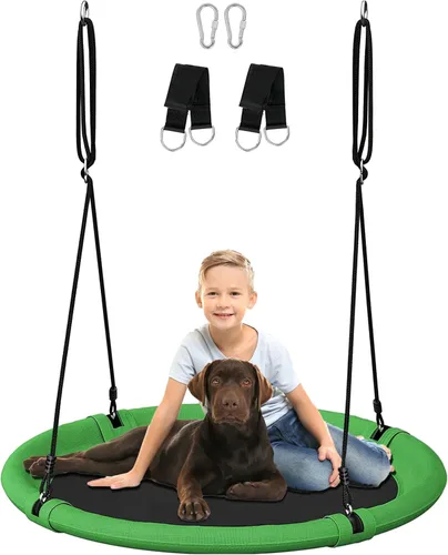 Vista 8 de Columpio de árbol rectangular de 40 pulgadas para niños y adultos, columpio de plataforma ajustable con correas para colgar, capacidad de 700