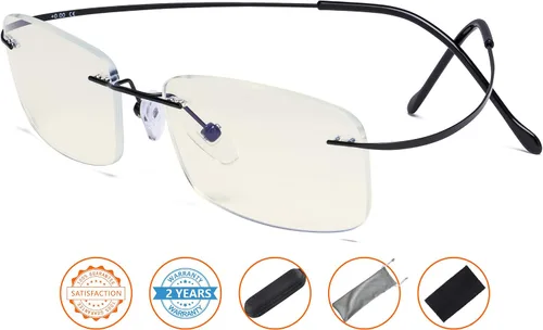 Vista 2 de CessBlu Gafas de computadora de titanio Gafas de lectura sin marco para lectores con filtro de luz azul