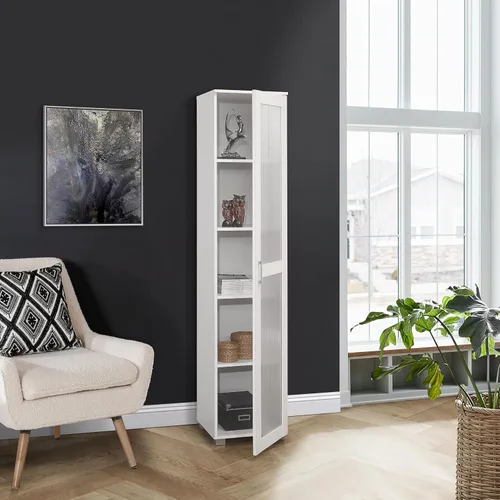 Vista 9 de Kings Brand Furniture Romero - Armario de almacenamiento alto Curio, estantería alta perfecta para sala de estar, cocina, dormitorio y oficina, Negro